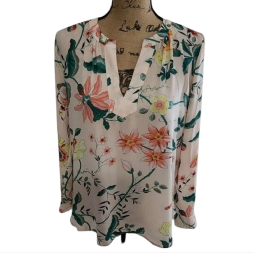 LOFT floral cottage lantern sleeve blouse size XS Small medium NEW